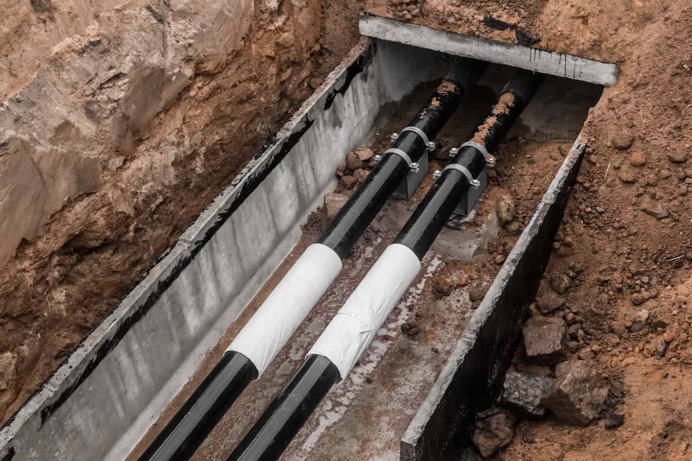 Repair Of The Water Line Of The Heating Main Pipe In The Ground Trench Pipeline At The Construction Site Work Industry