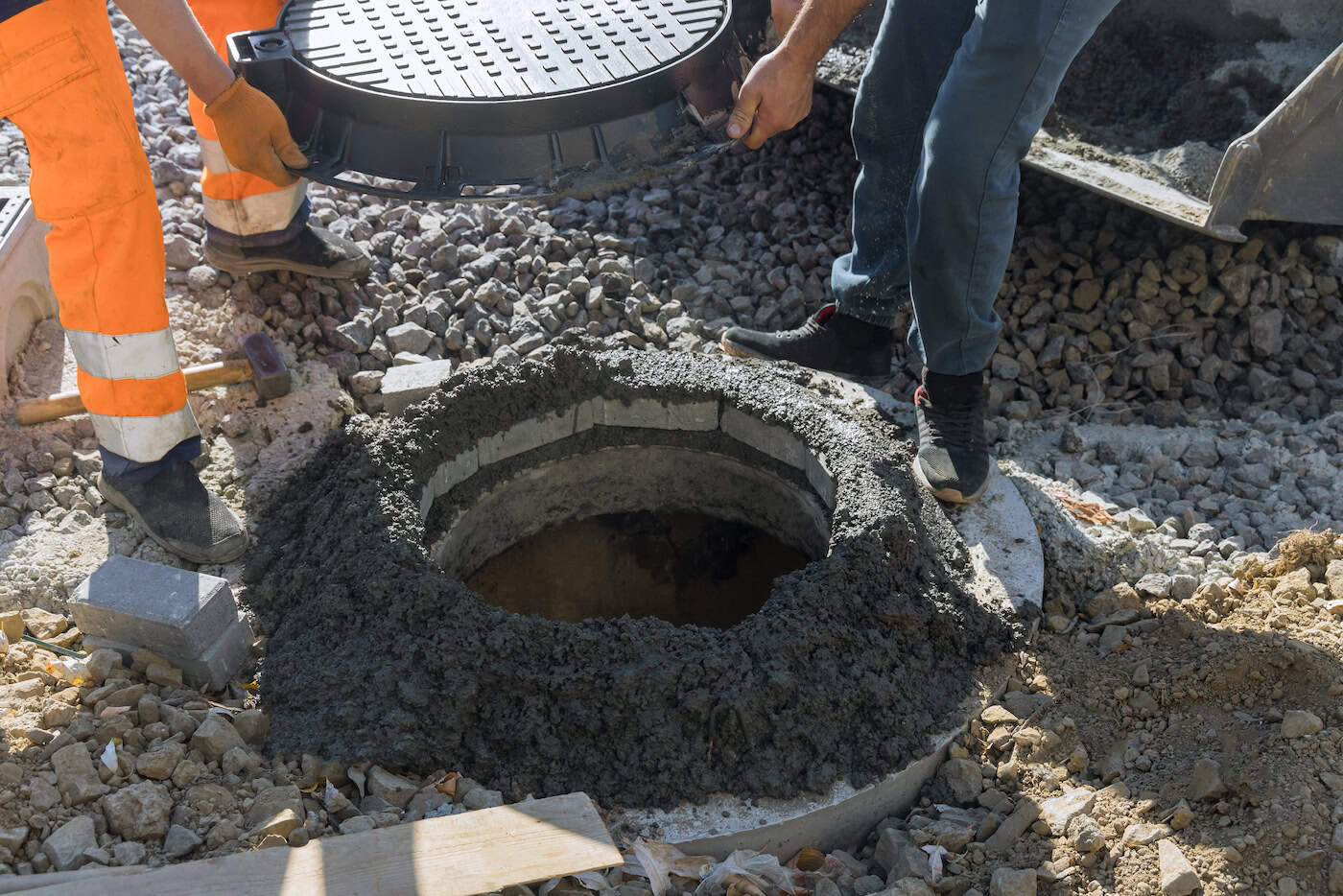Construction Of Sewerage Installing A Sewer Manhole On Septic Tank