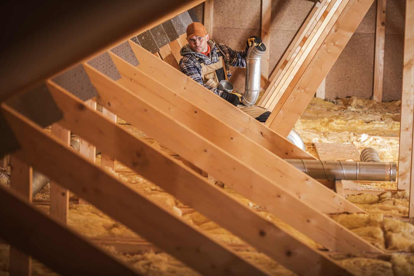 Heating And Air Conditioning System Installation In Attic.