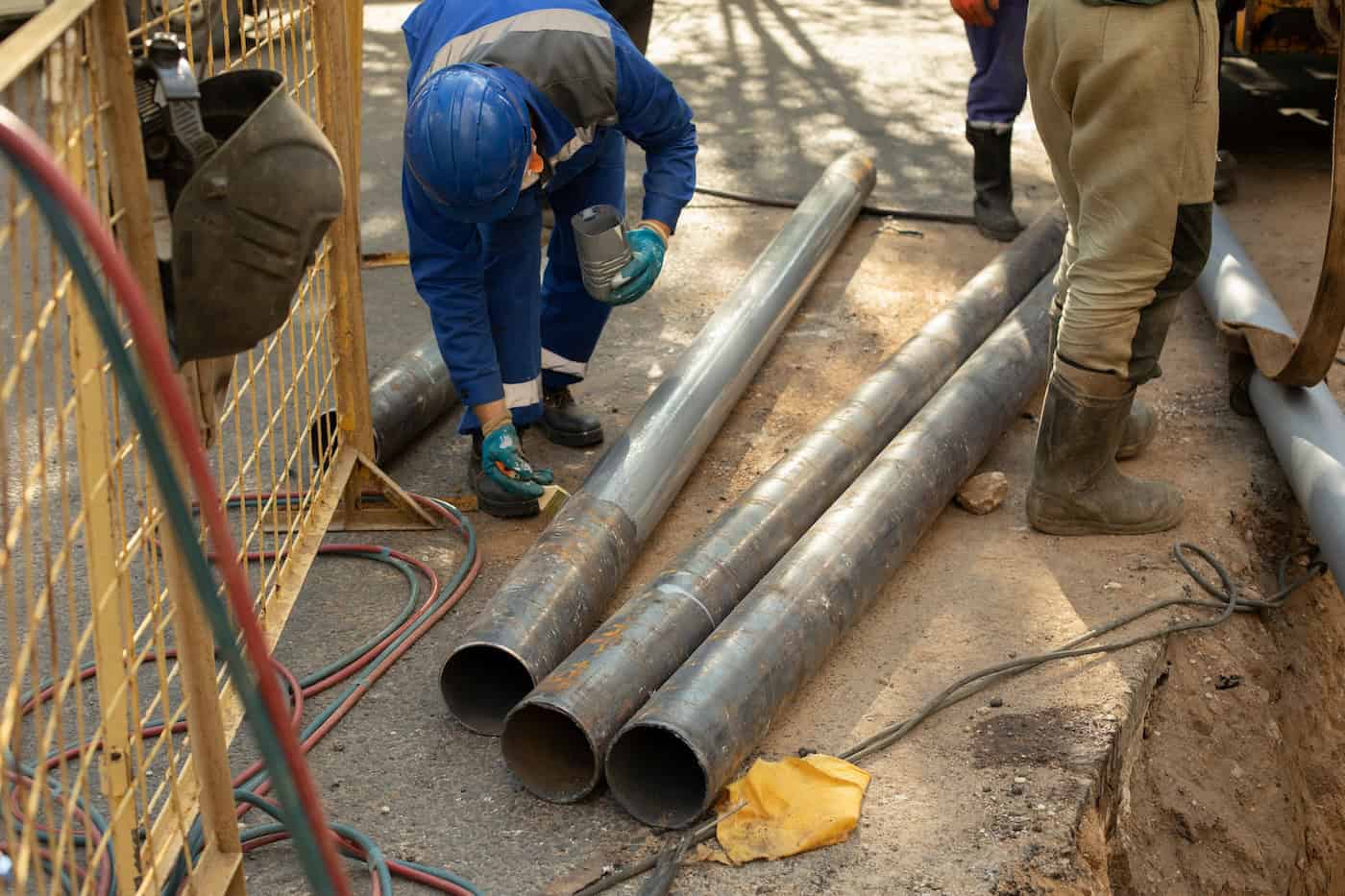 Replacement Of Sewer Pipes. Laying Gas Pipes In The Ground.