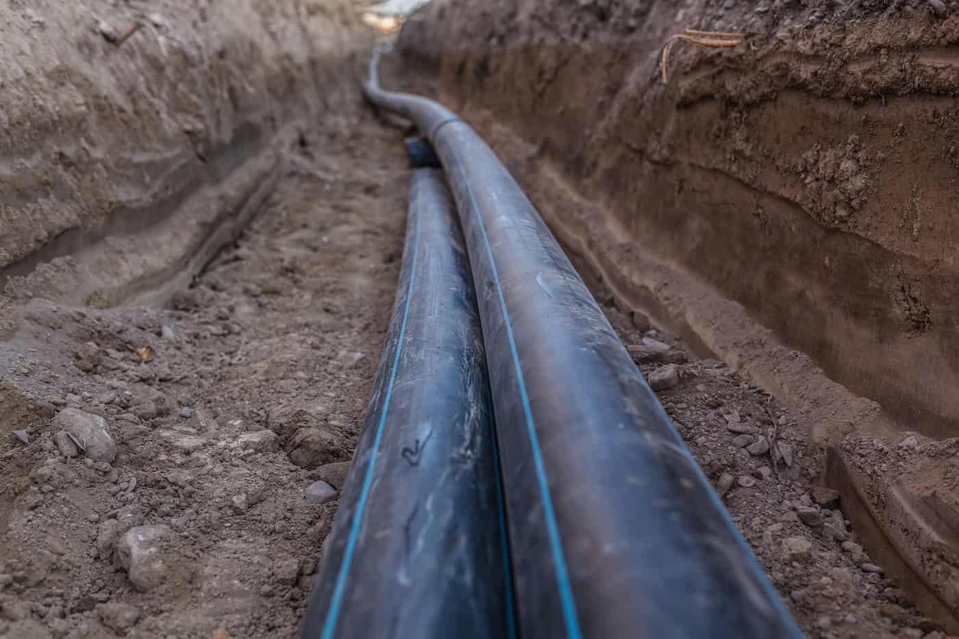 Sewer Pipes With Water Are Laid Underground