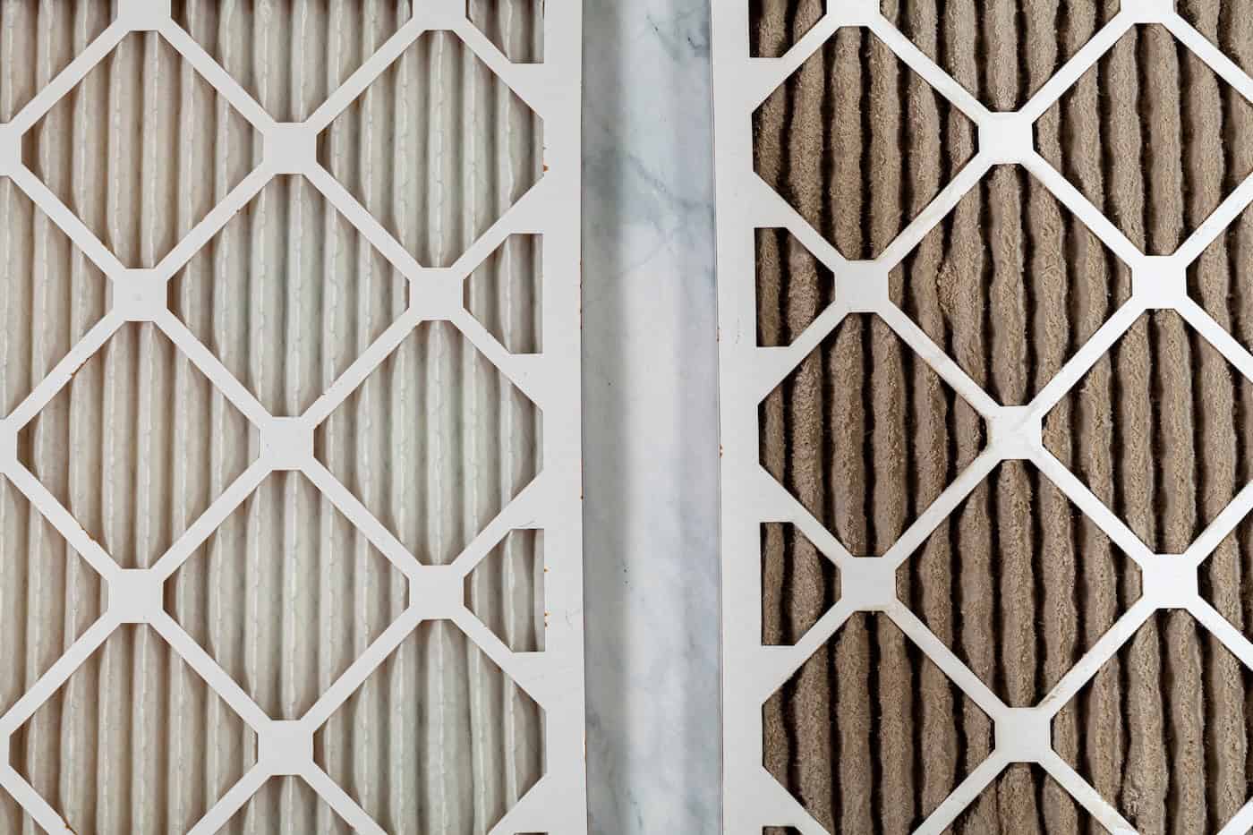 Side By Side Close Up View Of A New Unused And An Old Heavily Clogged Dirty Air Filters. Image Emphasizes The Role Of Framed Filters In Improving Air Quality And Preventing Respiratory Problems.