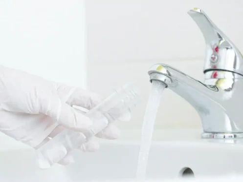 Sink water being tested for chloramine