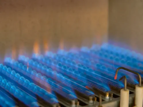 Gas burning with blue flames