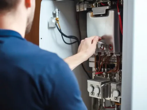 Repairman fixing a furnace