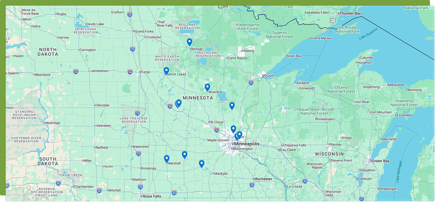 Map of locations in Minnesota