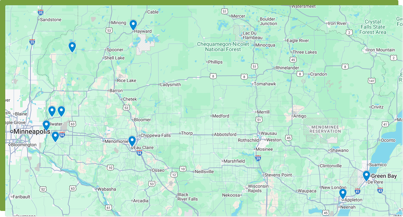 Map of locations in Wisconsin